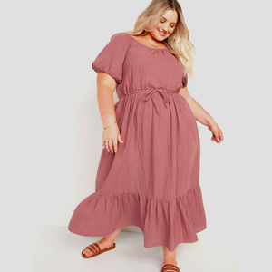 Old Navy Puff-Sleeve Scoop-Neck Waist-Defined Midi Dress    Size:  XXL